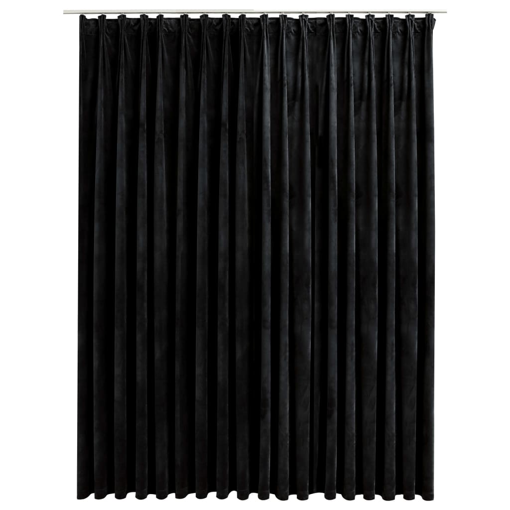 Blackout Curtain with Hooks Velvet Black 290x245 cm
