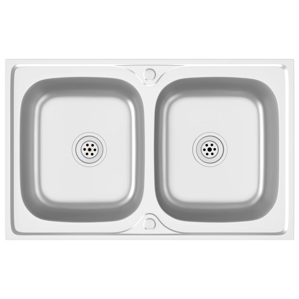 Évier de cuisine à double lavabo argenté 800x500x155 mm inox