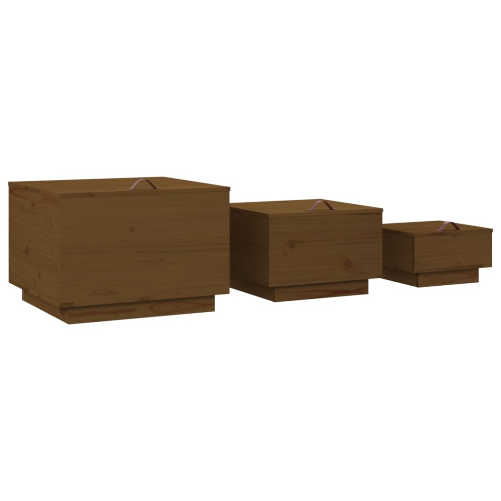 Aufbewahrungsboxen mit Deckeln 3 Stk. Braun Massivholz Kiefer