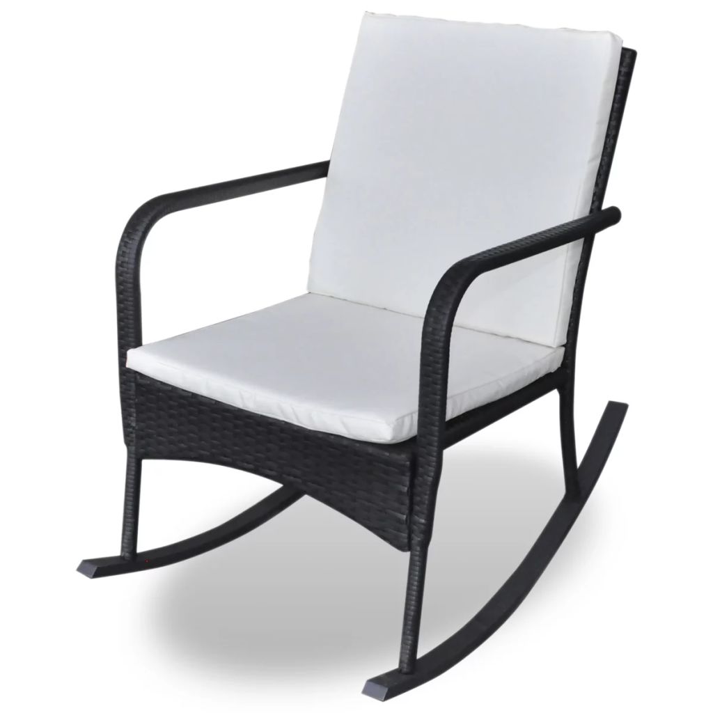 Chaise à bascule de jardin avec coussin Résine tressée Noir