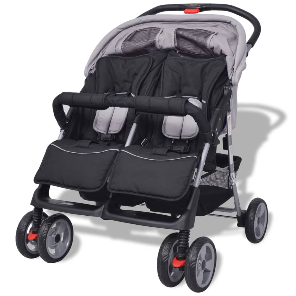 Baby Twin Stroller Steel Grey and Black