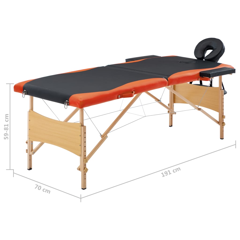  Table de massage pliable 2 zones Bois Noir et orange