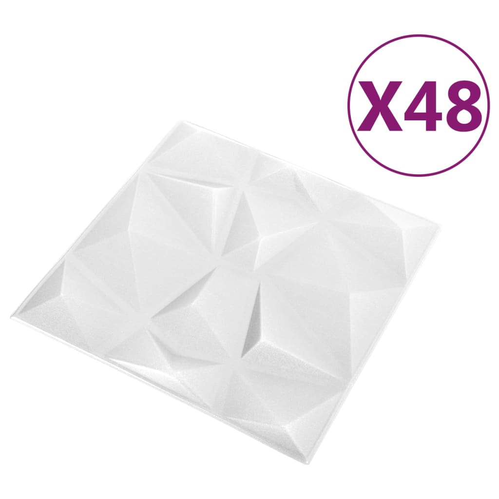 3D-Wandpaneele 48 Stk. 50x50 cm Diamant Weiss 12 m²