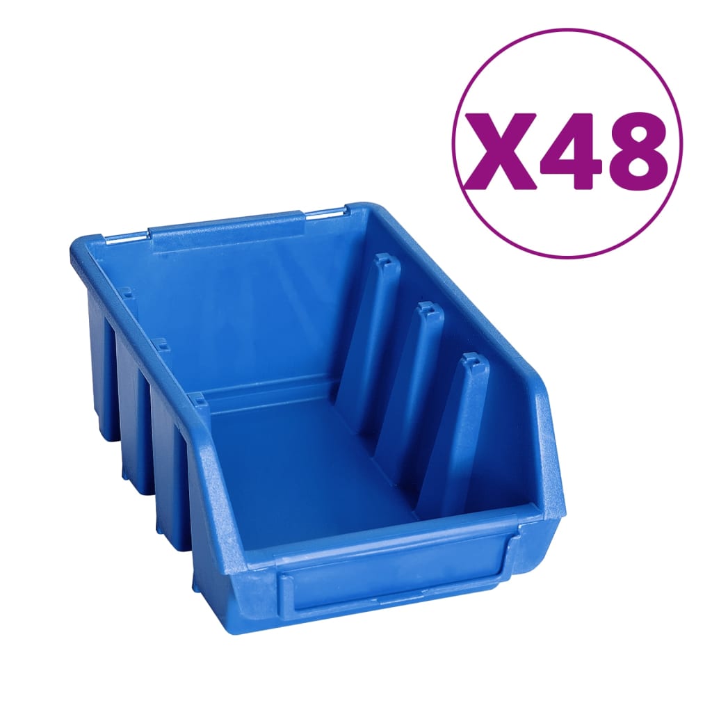 128 Piece Storage Bin Kit with Wall Panels Blue and Black
