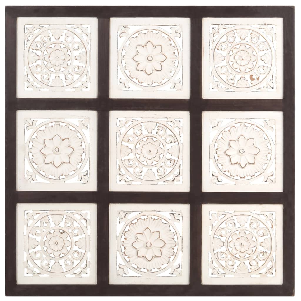 Hand-Carved Wall Panel MDF 60x60x1.5 cm Brown and White