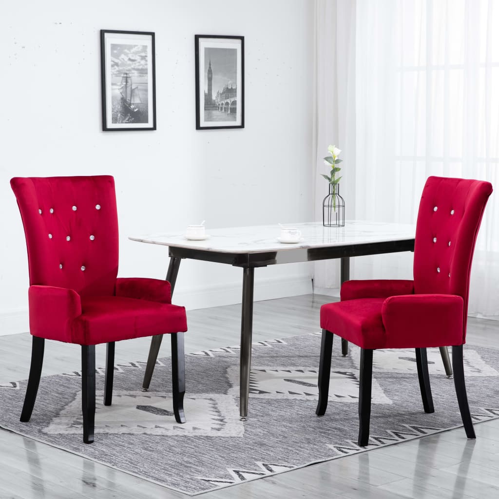 Chaise de salle à manger avec accoudoirs Rouge Velours
