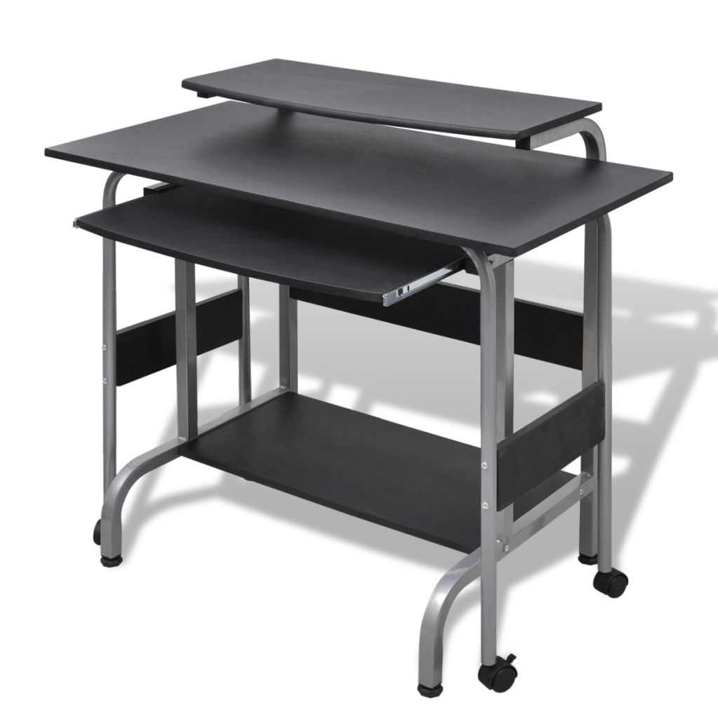2 Piece Computer Desk with Pull-out Keyboard Tray Black