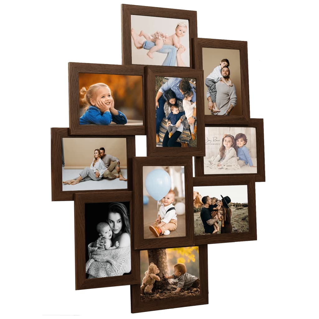 Collage Photo Frame for 10x(13x18 cm) Picture Dark Brown MDF