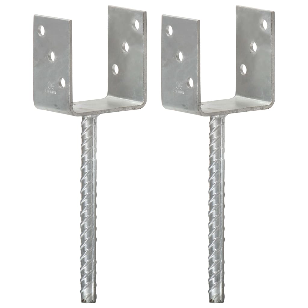 Fence Anchors 2 pcs Silver 9x6x30 cm Galvanised Steel