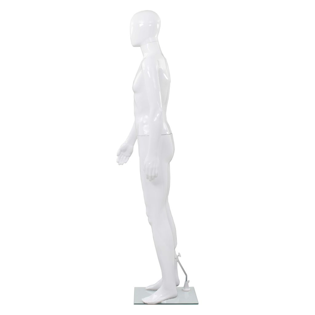 Full Body Male Mannequin with Glass Base Glossy White 185 cm