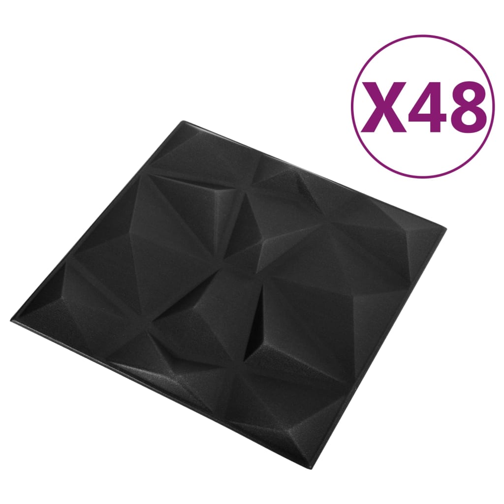 3D-Wandpaneele 48 Stk. 50x50 cm Diamant Schwarz 12 m²