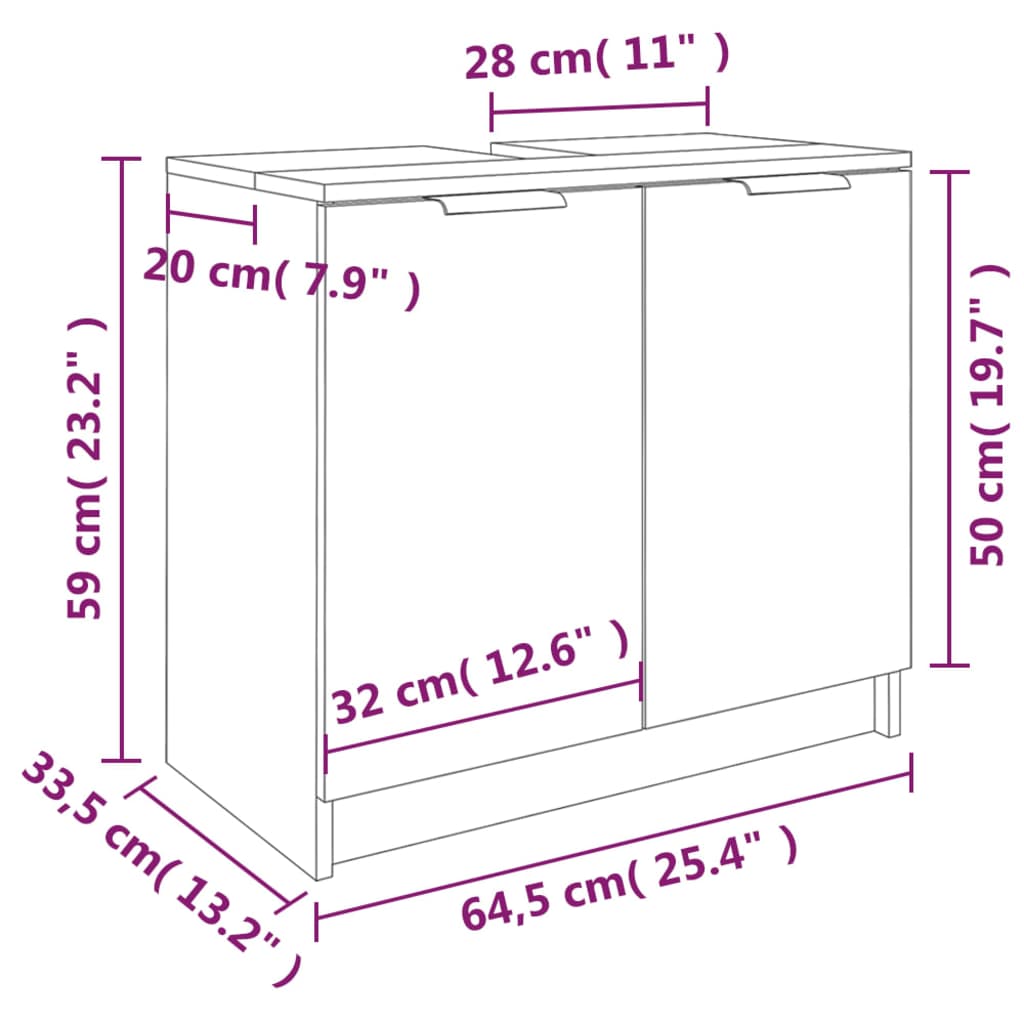 Badezimmerschrank Betongrau 64,5x33,5x59 cm Holzwerkstoff