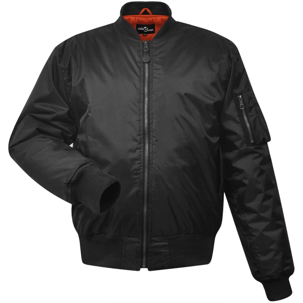 Men's Bomber Jacket Black Size L Polyester
