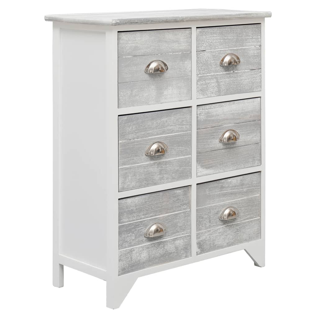 Side Cabinet with 6 Drawers Grey 60x30x75 cm Paulownia Wood