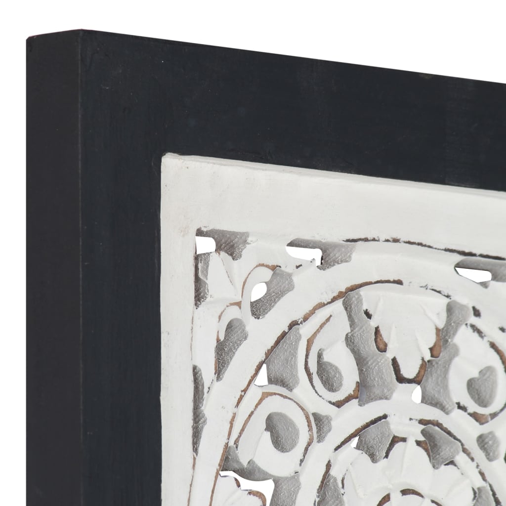 Hand-Carved Wall Panel MDF 40x40x1.5 cm Black and White