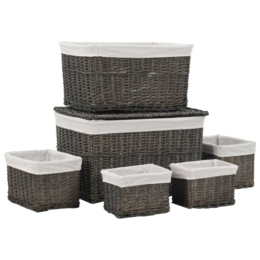 6 Piece Nesting Basket Set Grey Natural Willow