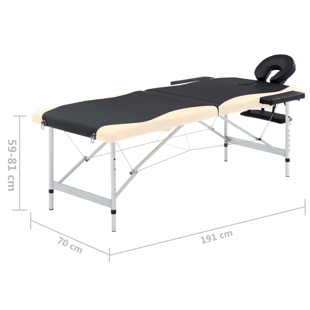 2-Zone Foldable Massage Table Aluminium Black and Beige