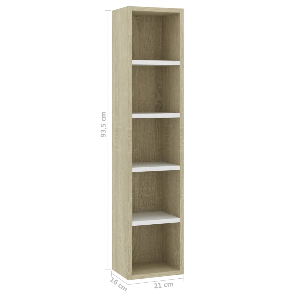 CD Cabinet White and Sonoma Oak 21x16x93.5 cm Engineered Wood