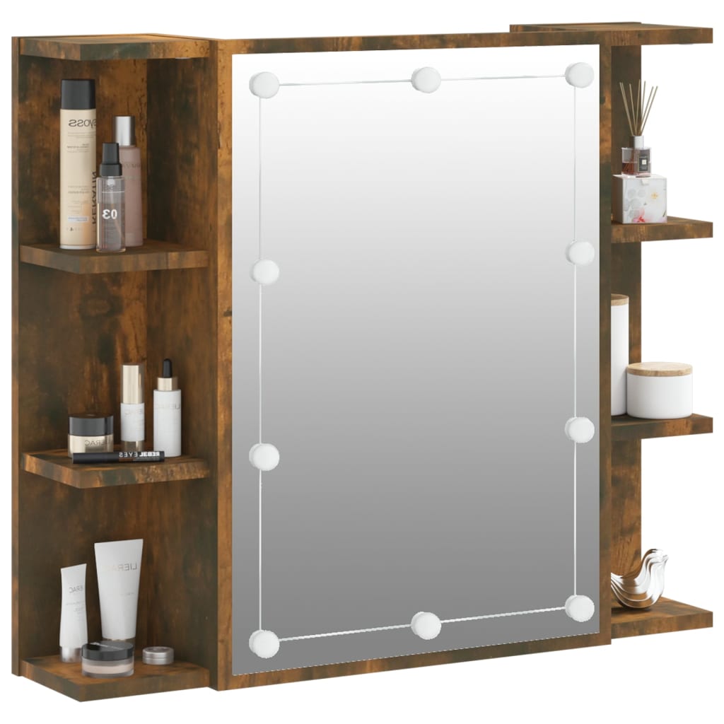 Armoire à miroir avec LED Chêne fumé 70x16,5x60 cm
