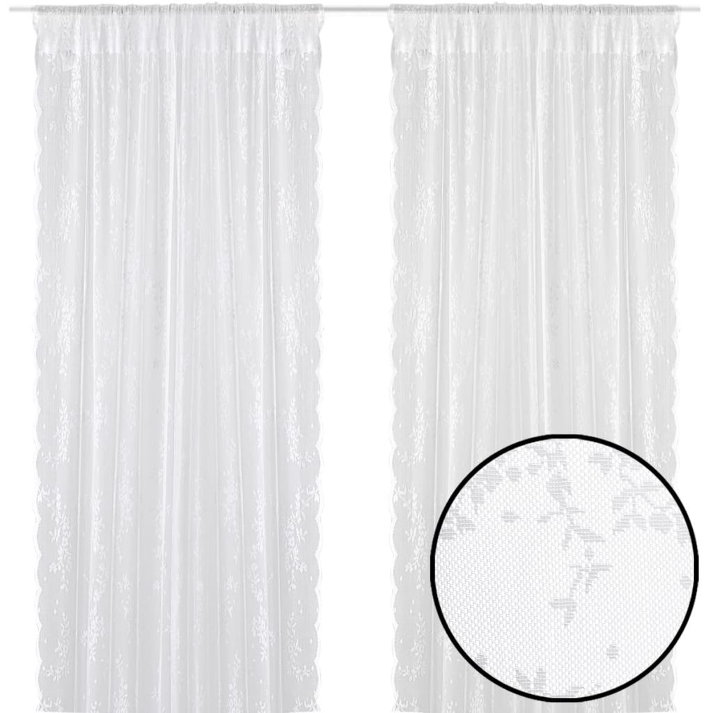 2 Net Curtains with Flowers 140 x 175 cm White
