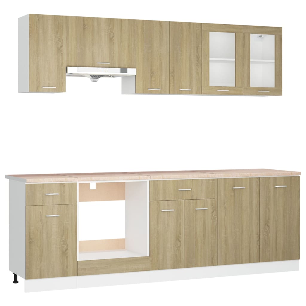 8-tlg. Küchenzeile mit Arbeitsplatte Sonoma-Eiche Holzwerkstoff