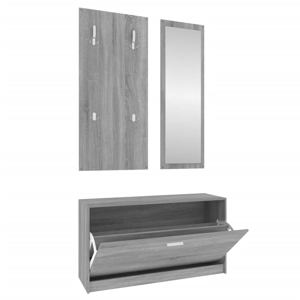 3-in-1 Shoe Cabinet Set Grey Sonoma Engineered Wood