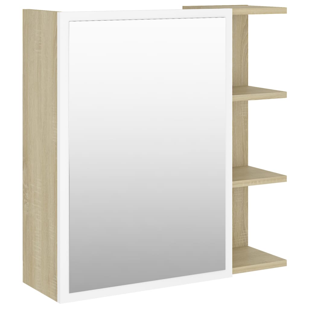 Bathroom Mirror Cabinet White and Sonoma Oak 62.5x20.5x64 cm Chipboard
