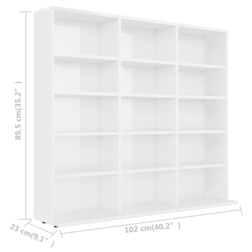 CD Cabinet High Gloss White 102x23x89.5 cm Engineered Wood