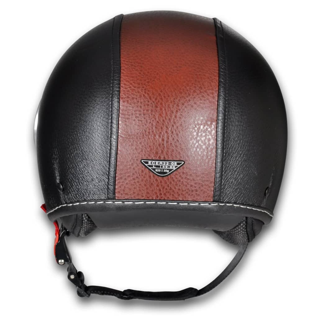 Scooter Helmet Leather L Black & Brown