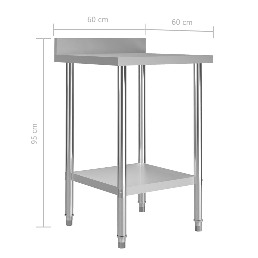 Küchen-Arbeitstisch mit Aufkantung 60 x 60 x 93 cm Edelstahl