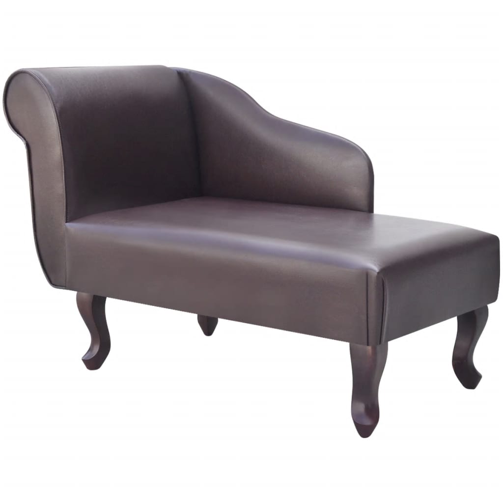 Artificial Leather Chaise Longue with Left Armrest Brown