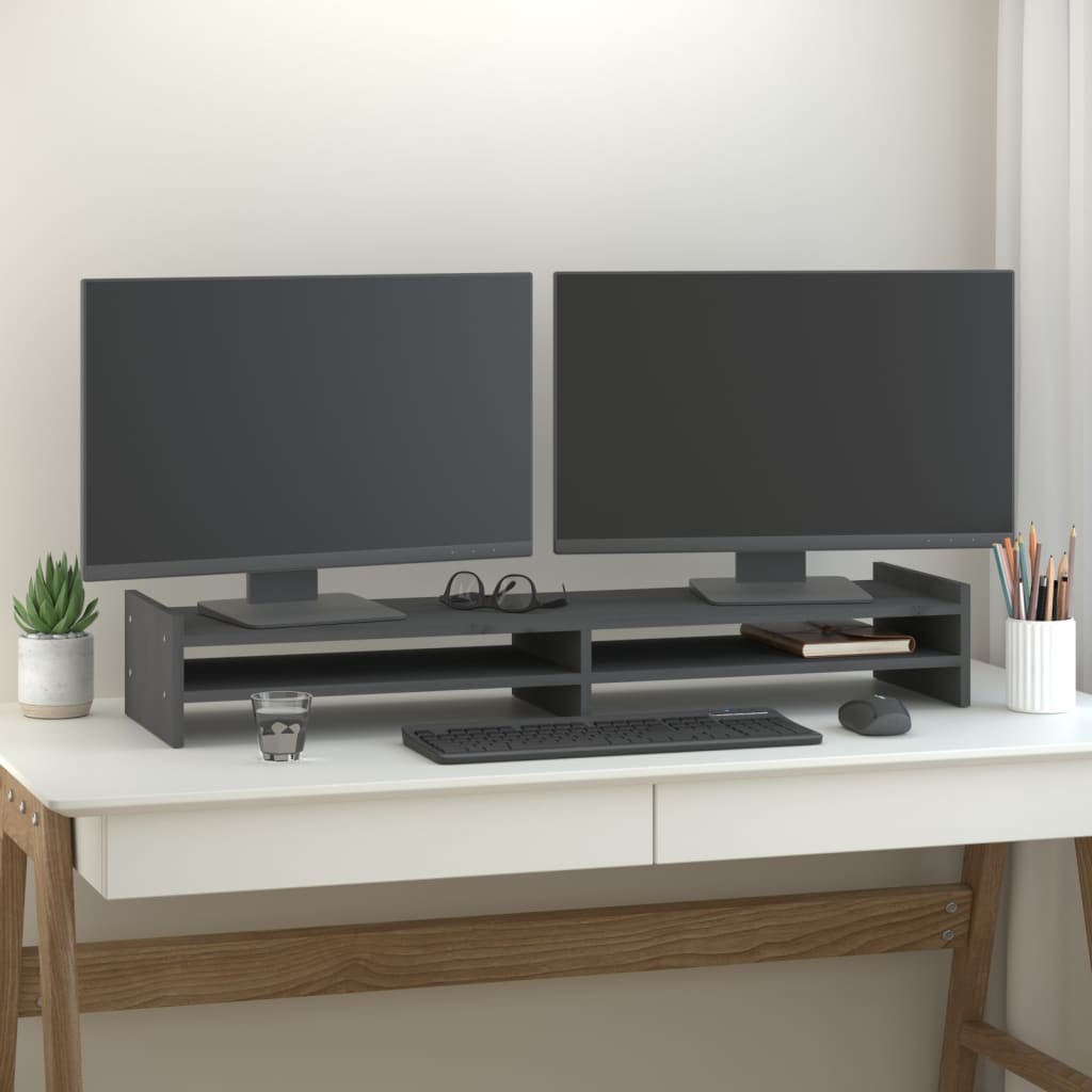 Monitorständer Grau 100x27x15 cm Massivholz Kiefer