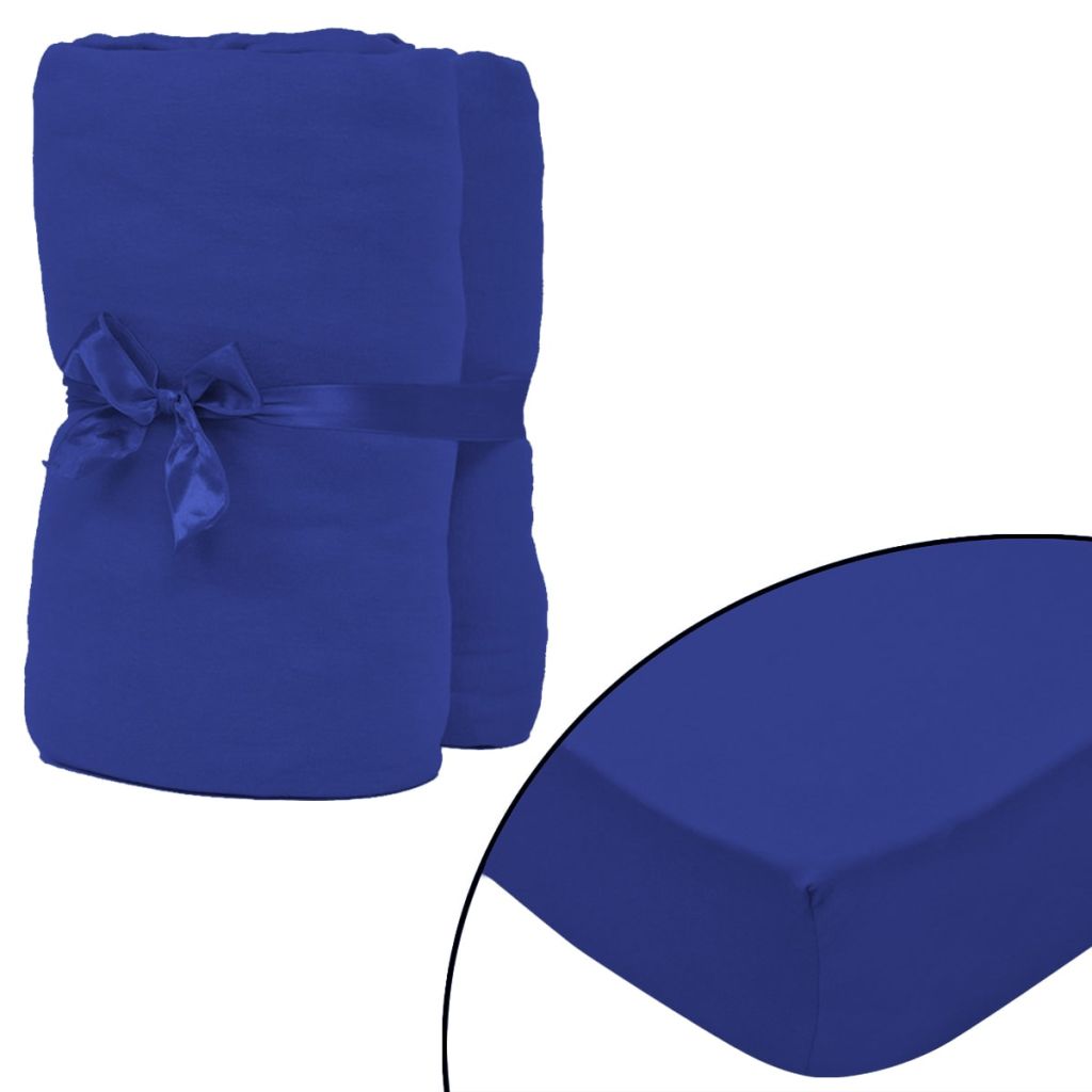 Fitted Sheet 2 pcs Cotton Jersey 90x190-100x200 cm Blue