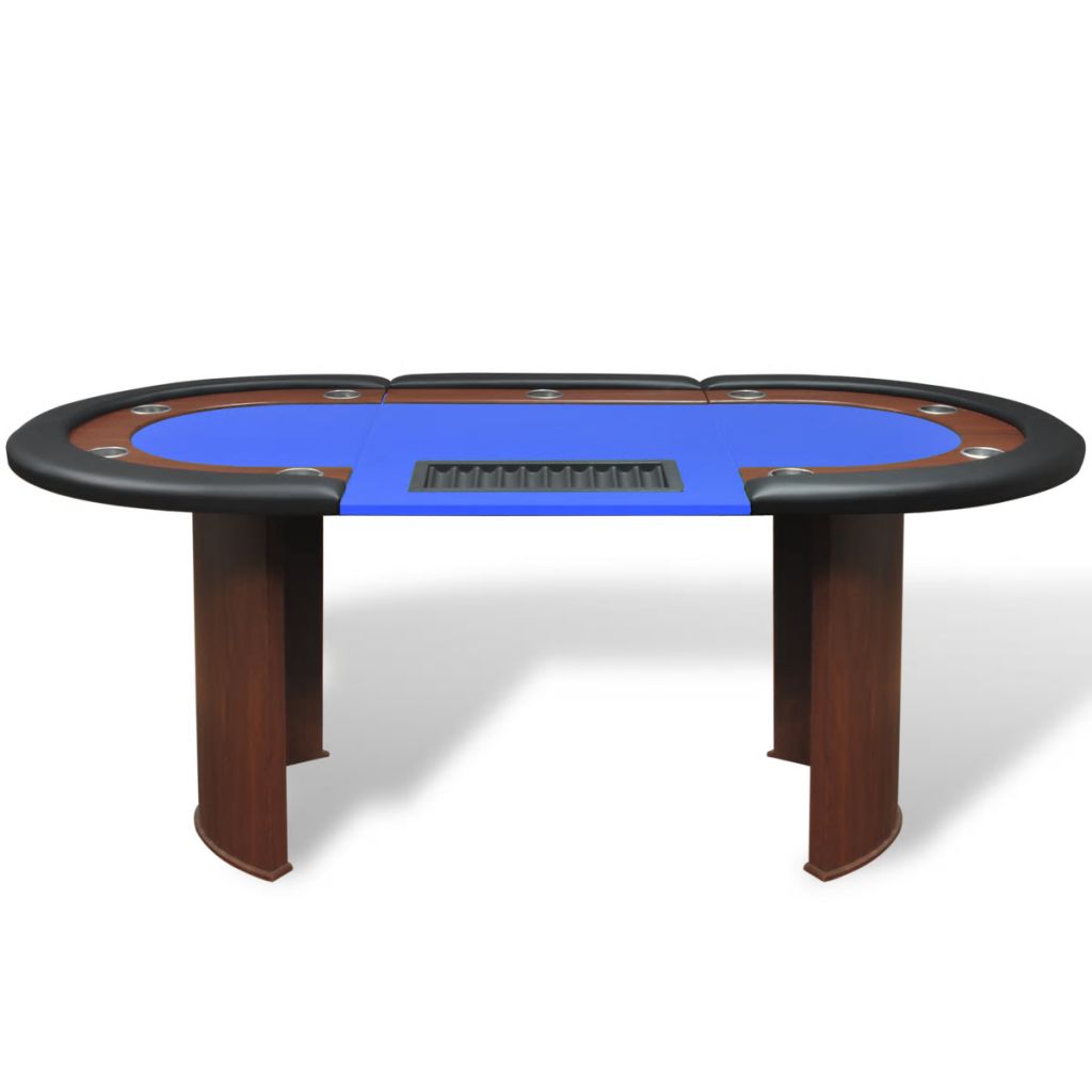 Pokertisch für 10 Spieler mit Dealerbereich und Chipablage Blau 