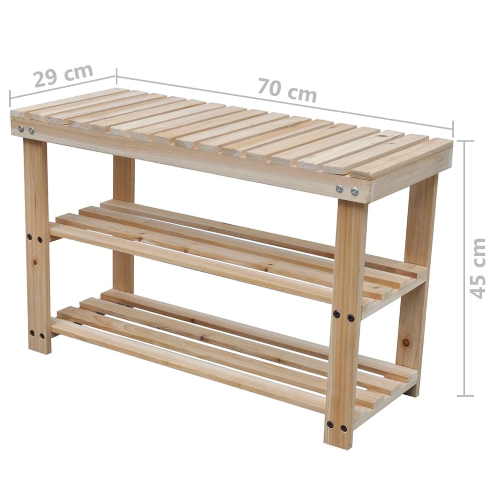 2-in-1 Shoe Rack with Bench Top 2 pcs Solid Wood