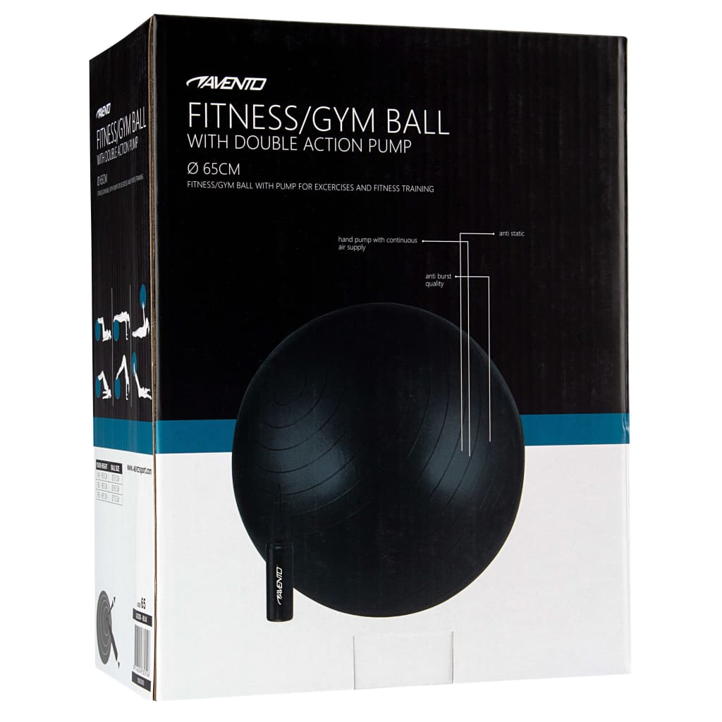 Avento Fitness-/Gymnastikball + Pumpe Durchm. 65 cm Schwarz