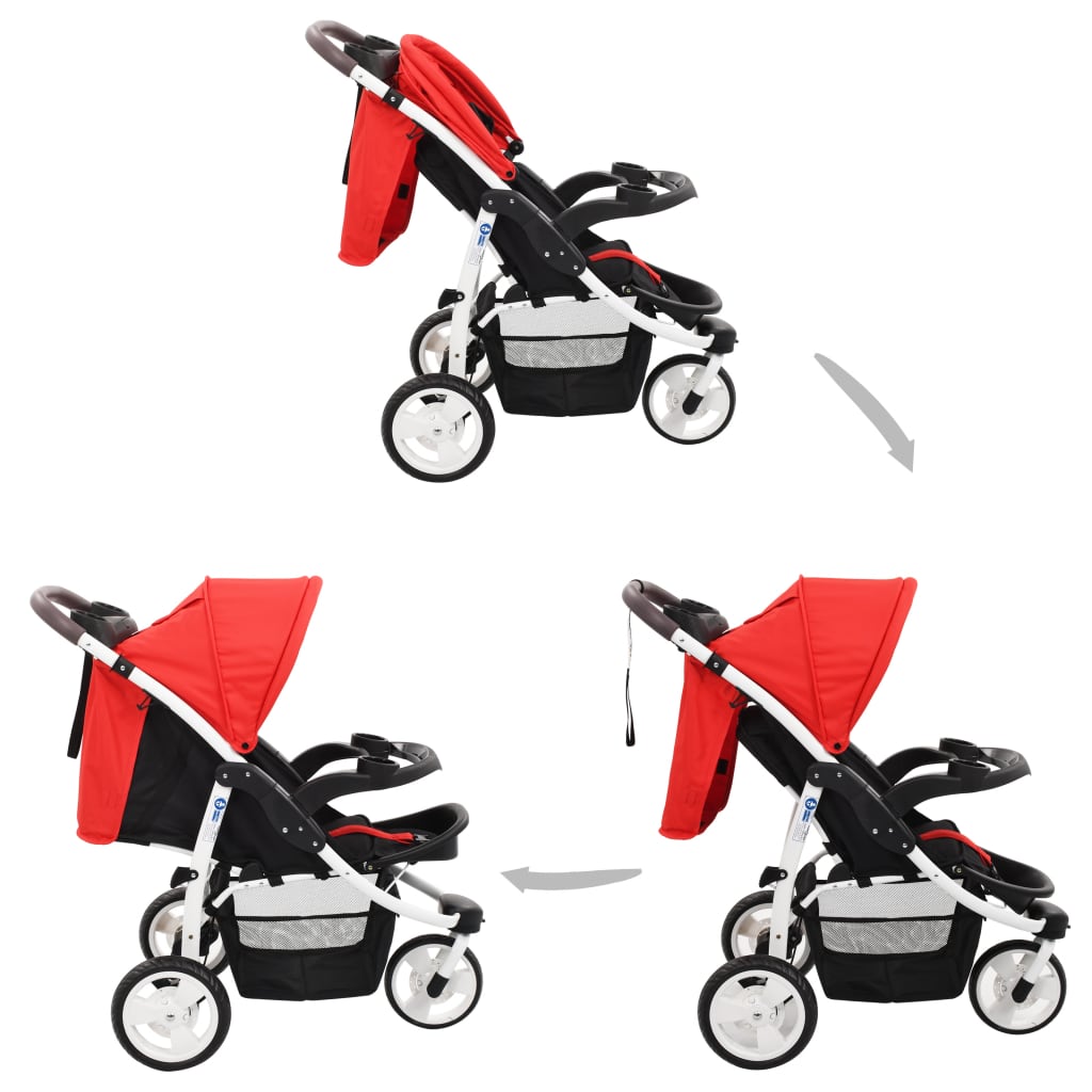 3-Rad-Kinderwagen Rot und Schwarz