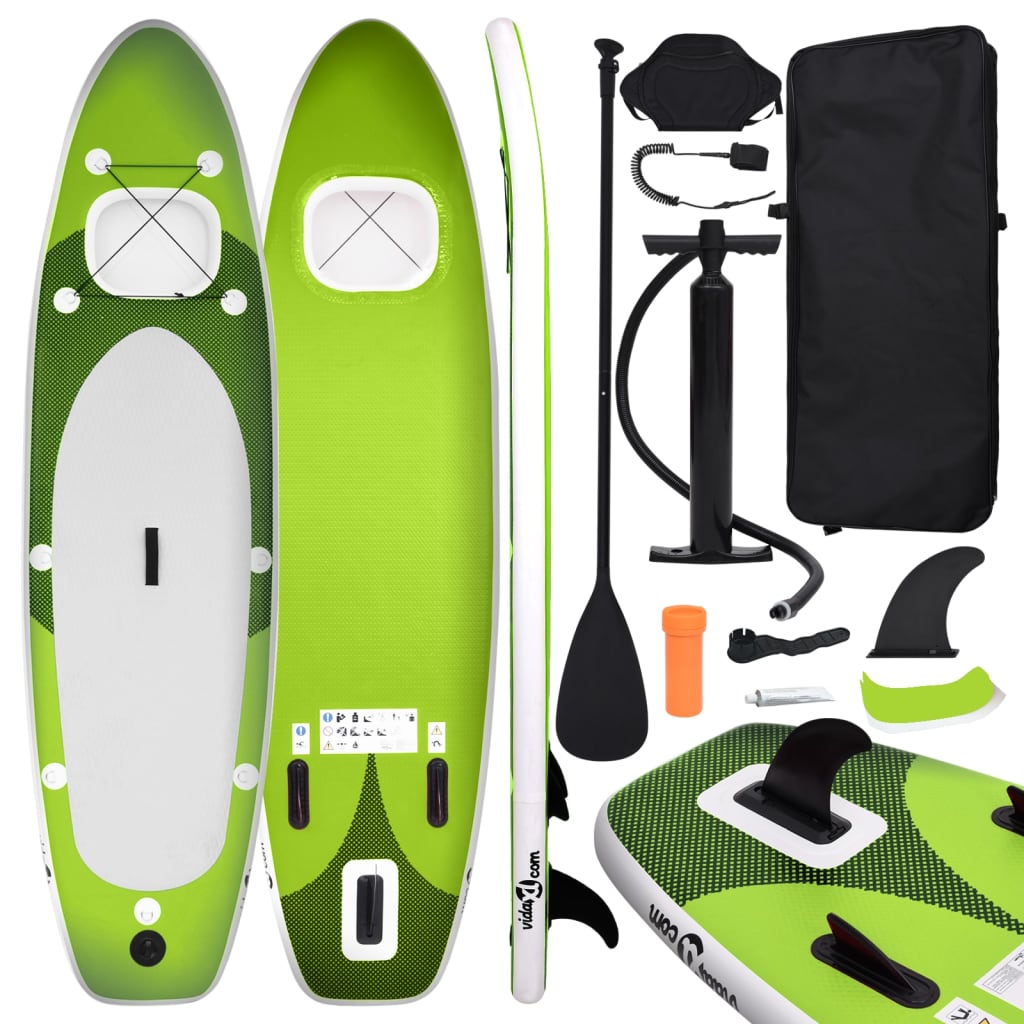 Inflatable Stand Up Paddle Board Set Green 300x76x10 cm