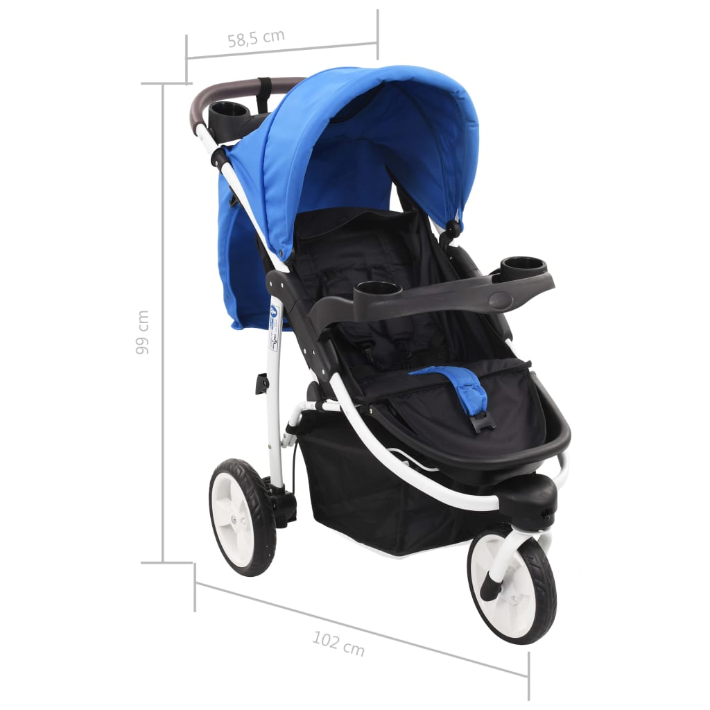 Poussette bébé à 3 roues Bleu et noir