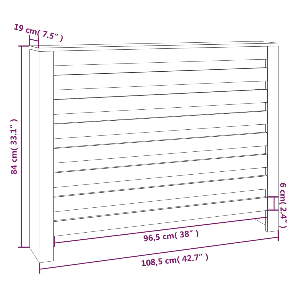 Radiator Cover 108.5x19x84 cm Solid Wood Pine