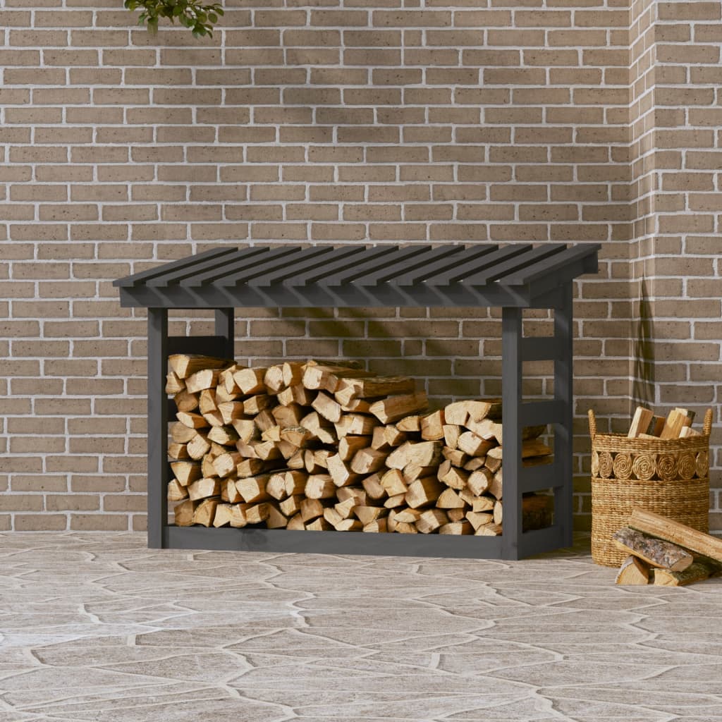Firewood Rack Grey 108x64.5x78 cm Solid Wood Pine