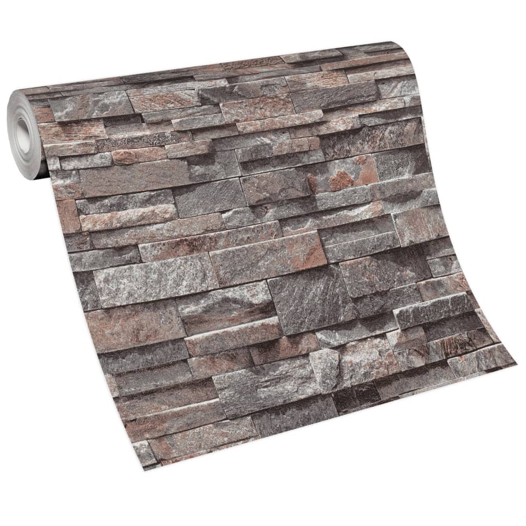 2 pcs Non-woven Wallpaper Rolls Dark Grey 0.53x10 m Brick