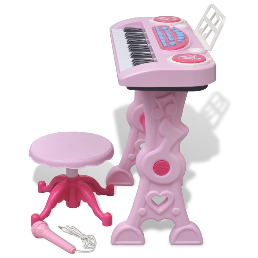 Clavier jouet d'enfants et tabouret/microphone 37 touches Rose