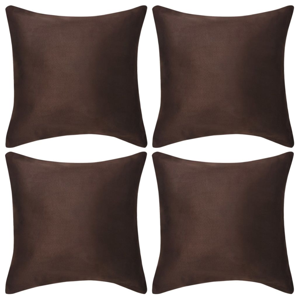 Cushion Covers 4 pcs 50x50 cm Polyester Faux Suede Brown