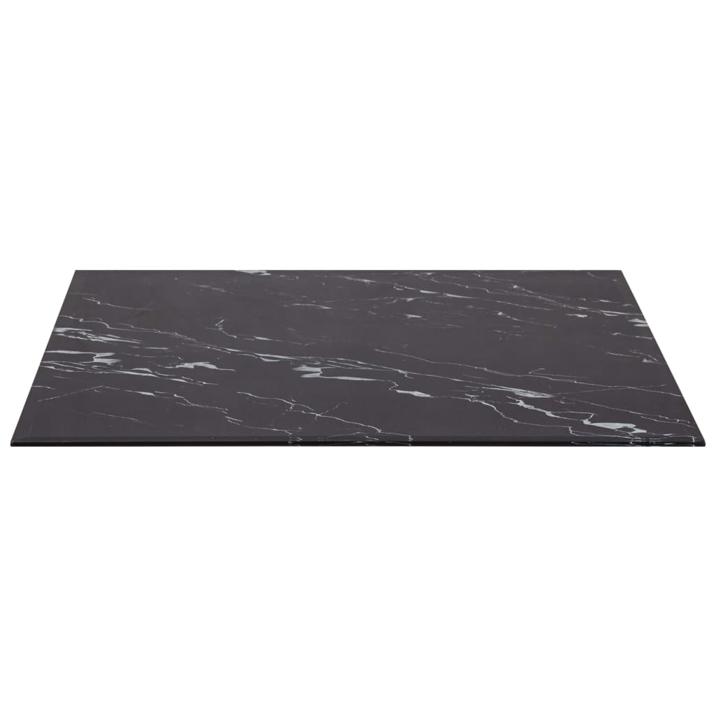 Table Top Black Rectangular 120x65 cm Glass with Marble Texture