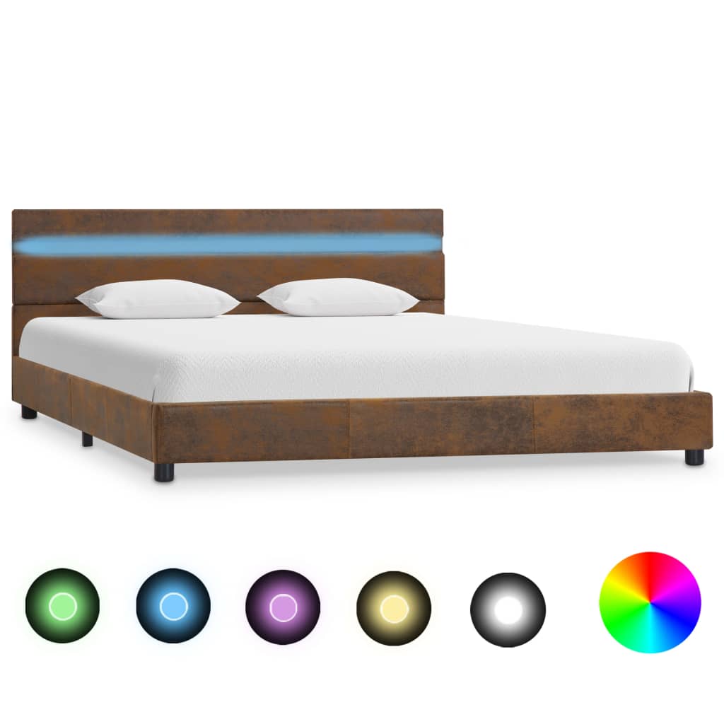 284807 Cadre de lit avec LED Marron Tissu 140x200 cm