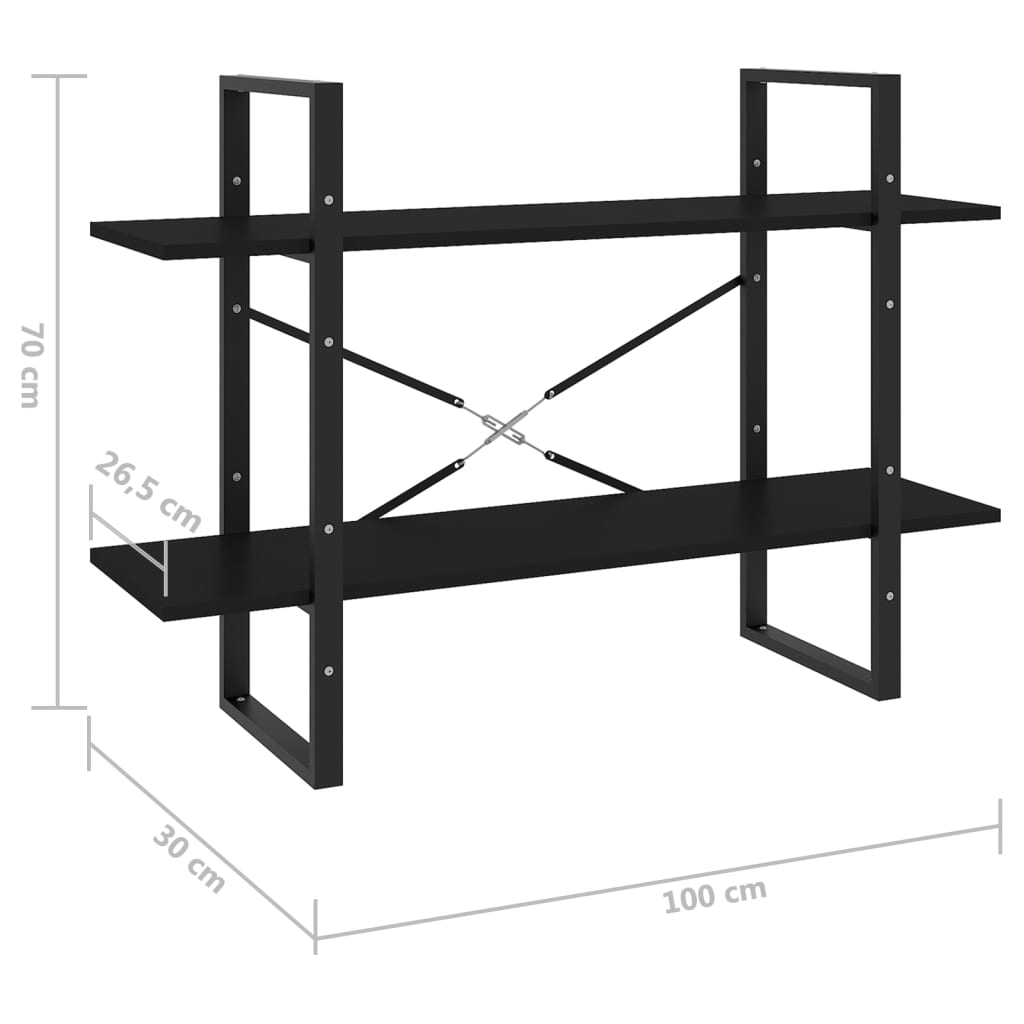 2-Tier Book Cabinet Black 100x30x70 cm Engineered Wood