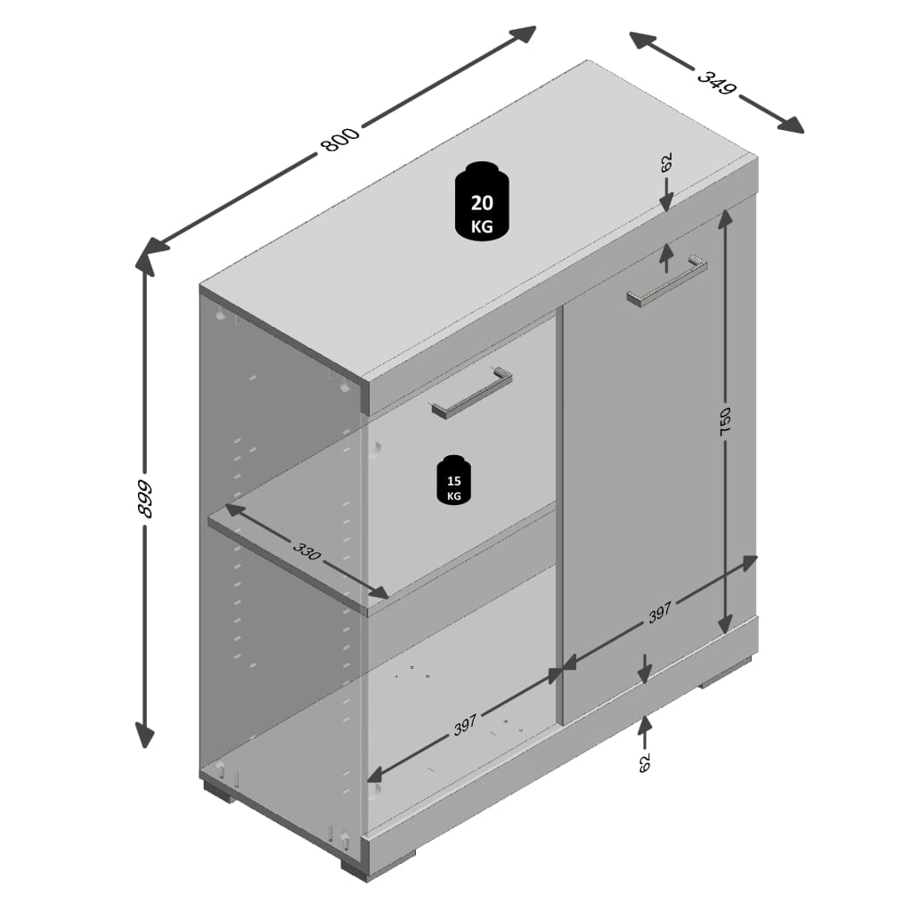 FMD Kommode mit 2 Türen 80×34,9×89,9 cm Weiss und Betongrau