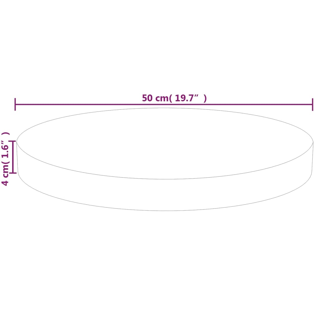 Runde Tischplatte Ø50x4 cm Unbehandeltes Massivholz Eiche