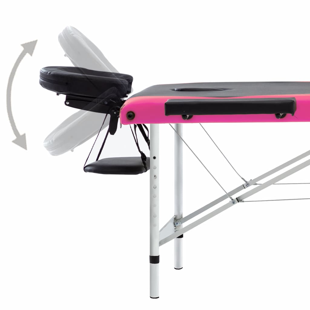 3-Zone Foldable Massage Table Aluminium Black and Pink